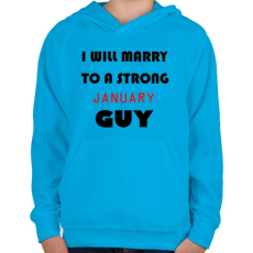 PRINTFASHION Egy erős januári pasihoz fogok hozzá menni - Gyerek kapucnis pulóver - Azúrkék