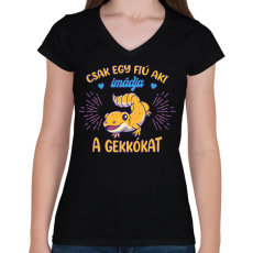 PRINTFASHION Egy fiú - Gekkó - Női V-nyakú póló - Fekete