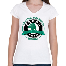 PRINTFASHION Egy jó Skoda-val nem bírtok - Női V-nyakú póló - Fehér női póló