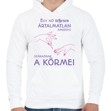 PRINTFASHION Egy nő teljesen ártalmatlan ameddig... - Férfi kapucnis pulóver - Fehér női pulóver, kardigán