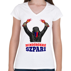 PRINTFASHION Egyedi szurkolói minta - Női V-nyakú póló - Fehér