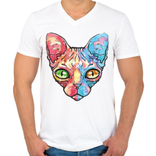 PRINTFASHION Egyiptomi macska vízfesték - Férfi V-nyakú póló - Fehér férfi póló