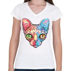 PRINTFASHION Egyiptomi macska vízfesték - Női V-nyakú póló - Fehér