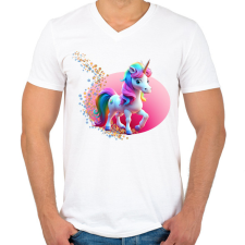 PRINTFASHION Egyszarvú - Férfi V-nyakú póló - Fehér férfi póló