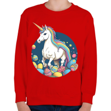 PRINTFASHION Egyszarvú húsvéti tojásokkal - Gyerek pulóver - Piros gyerek pulóver, kardigán
