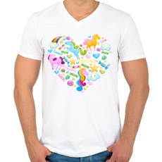 PRINTFASHION Egyszarvú szív - Férfi V-nyakú póló - Fehér