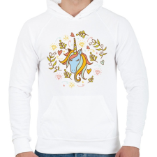 PRINTFASHION Egyszarvú unikornis virágokkal - Férfi kapucnis pulóver - Fehér férfi pulóver, kardigán