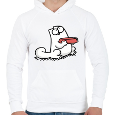PRINTFASHION Éhes cica - Férfi kapucnis pulóver - Fehér férfi pulóver, kardigán