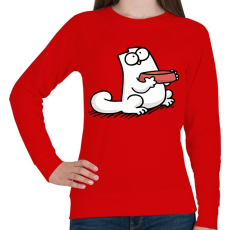 PRINTFASHION Éhes cica - Női pulóver - Piros