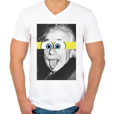 PRINTFASHION Einstein - Férfi V-nyakú póló - Fehér férfi póló