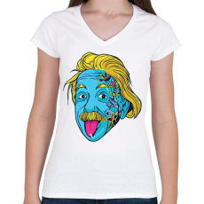 PRINTFASHION Einstein - Női V-nyakú póló - Fehér