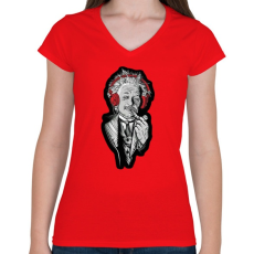 PRINTFASHION Einstein - Női V-nyakú póló - Piros