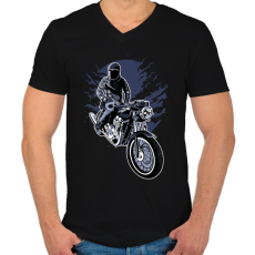 PRINTFASHION éjszakai motoros - Férfi V-nyakú póló - Fekete