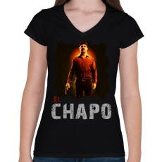 PRINTFASHION el chapo - Női V-nyakú póló - Fekete