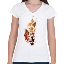 PRINTFASHION El geupardo - Női V-nyakú póló - Fehér női póló