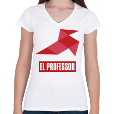 PRINTFASHION El Professor - Női V-nyakú póló - Fehér