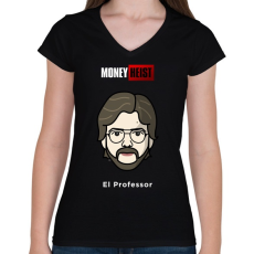 PRINTFASHION El Professor - Női V-nyakú póló - Fekete