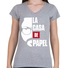 PRINTFASHION El Professor - Női V-nyakú póló - Sport szürke női póló