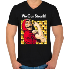 PRINTFASHION El tudjuk lopni! - Férfi V-nyakú póló - Fekete