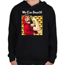 PRINTFASHION El tudjuk lopni! - Gyerek kapucnis pulóver - Fekete gyerek pulóver, kardigán