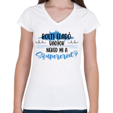 PRINTFASHION Eladó - Szupererő - Női V-nyakú póló - Fehér
