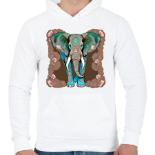 PRINTFASHION Elefánt - Férfi kapucnis pulóver - Fehér férfi pulóver, kardigán