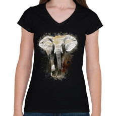 PRINTFASHION elefánt - Női V-nyakú póló - Fekete