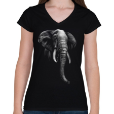 PRINTFASHION Elefánt portré - Női V-nyakú póló - Fekete női póló