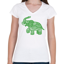 PRINTFASHION Elefánt - zöld - Női V-nyakú póló - Fehér női póló