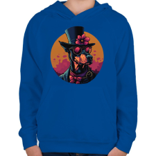 PRINTFASHION Elegáns Doberman - Gyerek kapucnis pulóver - Királykék gyerek pulóver, kardigán