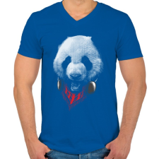 PRINTFASHION Elegáns panda  - Férfi V-nyakú póló - Királykék férfi póló