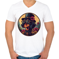 PRINTFASHION Elegáns Tacskó - Férfi V-nyakú póló - Fehér férfi póló