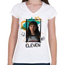 PRINTFASHION Eleven - Stranger Things - Női V-nyakú póló - Fehér