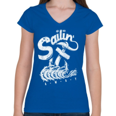 PRINTFASHION Elhajózni - Női V-nyakú póló - Királykék