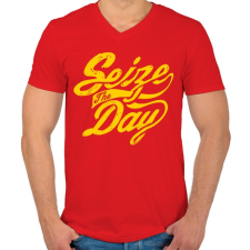 PRINTFASHION Élj a mának - Férfi V-nyakú póló - Piros férfi póló