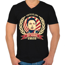 PRINTFASHION Elon Mars elnök - Férfi V-nyakú póló - Fekete férfi póló