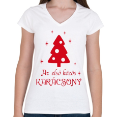PRINTFASHION Első közös karácsony - Női V-nyakú póló - Fehér