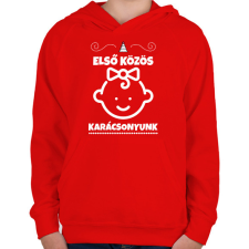 PRINTFASHION Első közös karácsonyunk 2 - Gyerek kapucnis pulóver - Piros gyerek pulóver, kardigán