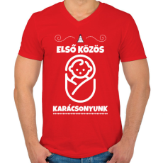 PRINTFASHION Első közös karácsonyunk - Férfi V-nyakú póló - Piros