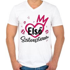 PRINTFASHION Első szilveszterem - Férfi V-nyakú póló - Fehér férfi póló