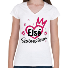 PRINTFASHION Első szilveszterem - Női V-nyakú póló - Fehér