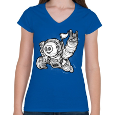 PRINTFASHION Elveszve az űrben - Női V-nyakú póló - Királykék női póló