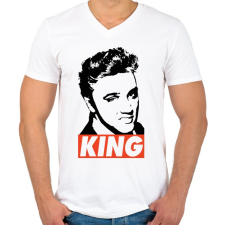 PRINTFASHION Elvis Presley - Férfi V-nyakú póló - Fehér férfi póló