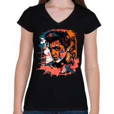 PRINTFASHION Elvis Presley - Női V-nyakú póló - Fekete
