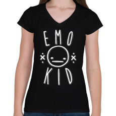 PRINTFASHION Emo kid - Női V-nyakú póló - Fekete