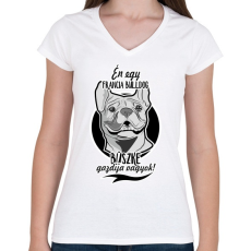 PRINTFASHION én egy francia bulldog büszke gazdija vagyok! - Női V-nyakú póló - Fehér