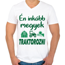 PRINTFASHION Én inkább megyek traktorozni - Férfi V-nyakú póló - Fehér