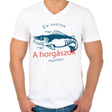 PRINTFASHION Én vagyok a horgászok legjobbja - Férfi V-nyakú póló - Fehér férfi póló