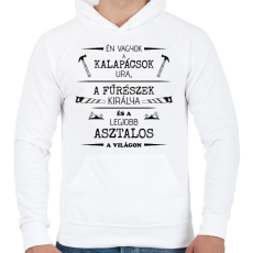 PRINTFASHION Én vagyok a kalapácsok ura - Asztalos minta - Férfi kapucnis pulóver - Fehér