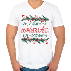 PRINTFASHION Én vagyok az ajándék - Férfi V-nyakú póló - Fehér